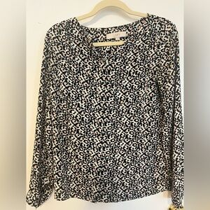 LOFT Black and Cream Leopard-Print Long Sleeve Top